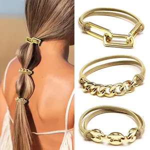 Bracelet Hair Ties Decorative Gold, Pretty High Ponytail Holder Cute Elastic Ponytail Jewelry Luxury Scrunchies