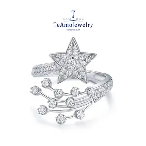 【Buy 1 get 1 Bracelet】【RM-907】925 Silver Meteor FULL Moissanite Ring, Exclusive custom jewelry star giant sparkling Moissanite, a trendy and fashionable gift