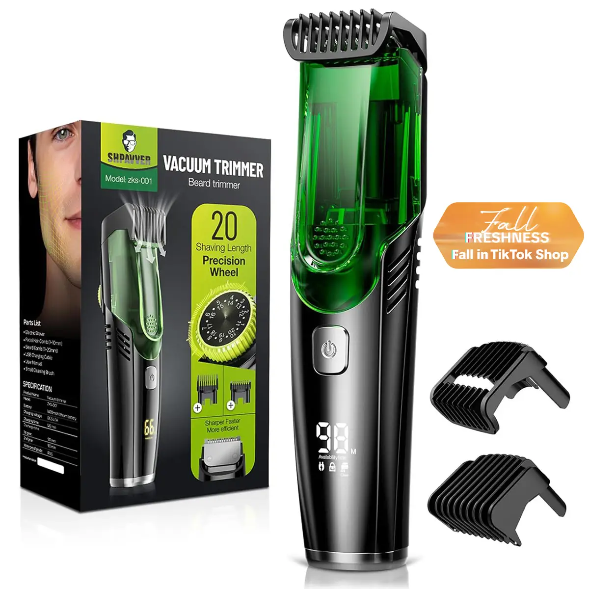 [Fallfreshness]SHPAVVER Vacuum Beard Shaver for Men,SHPAVVER Built-in Vacuum Trimmer for Mustache, Sideburns, Facial Hair, Rechargeable, IPX6 Waterpro