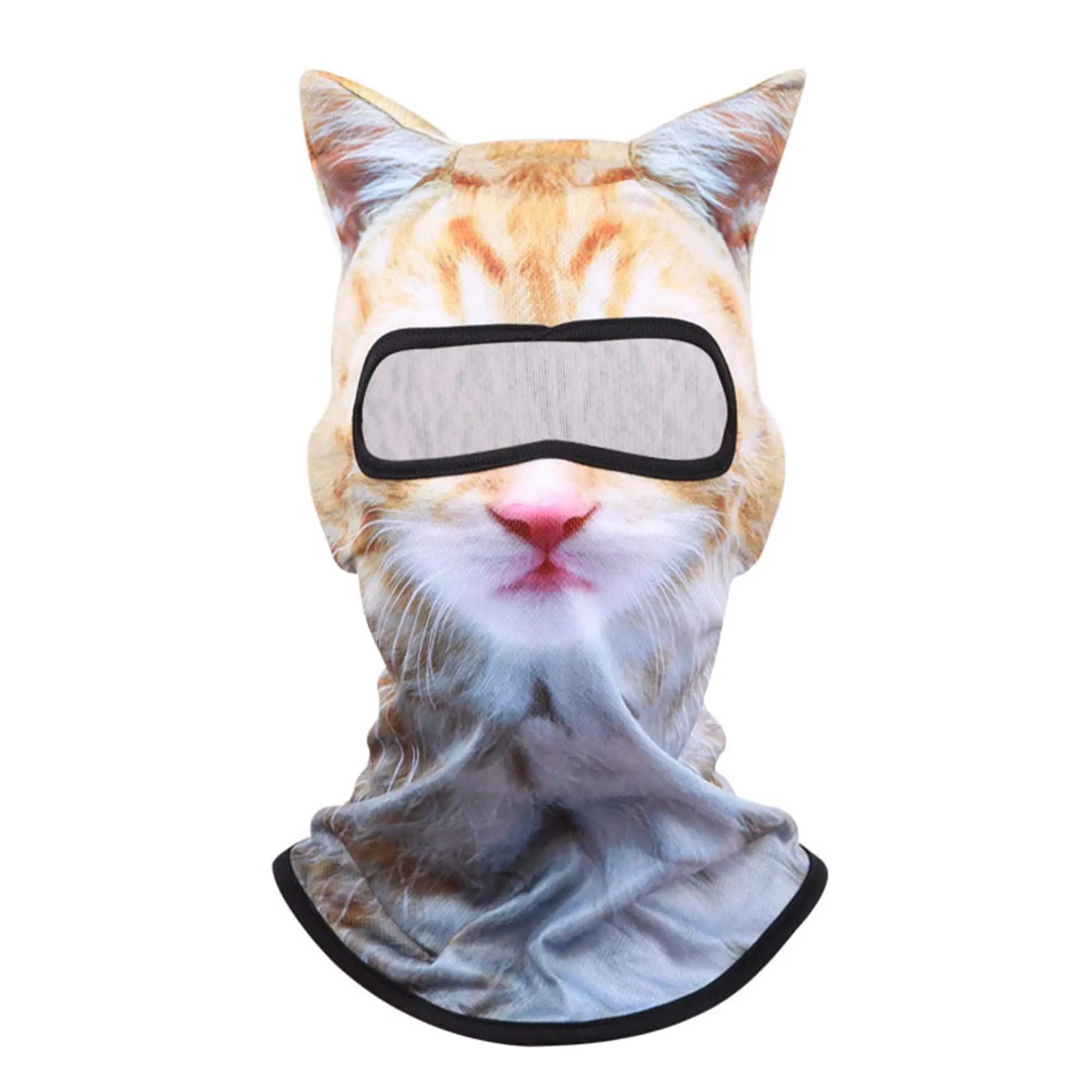 BIGWIG 3D Cat Ski Mask with Ears, All-Season Animal Head Outdoor Sports UV Protection Face Mask, Digitally Printed Mask, Cool Cat Face Cover, Suitable for Skiing, Music Festivals, Cycling, and Halloween