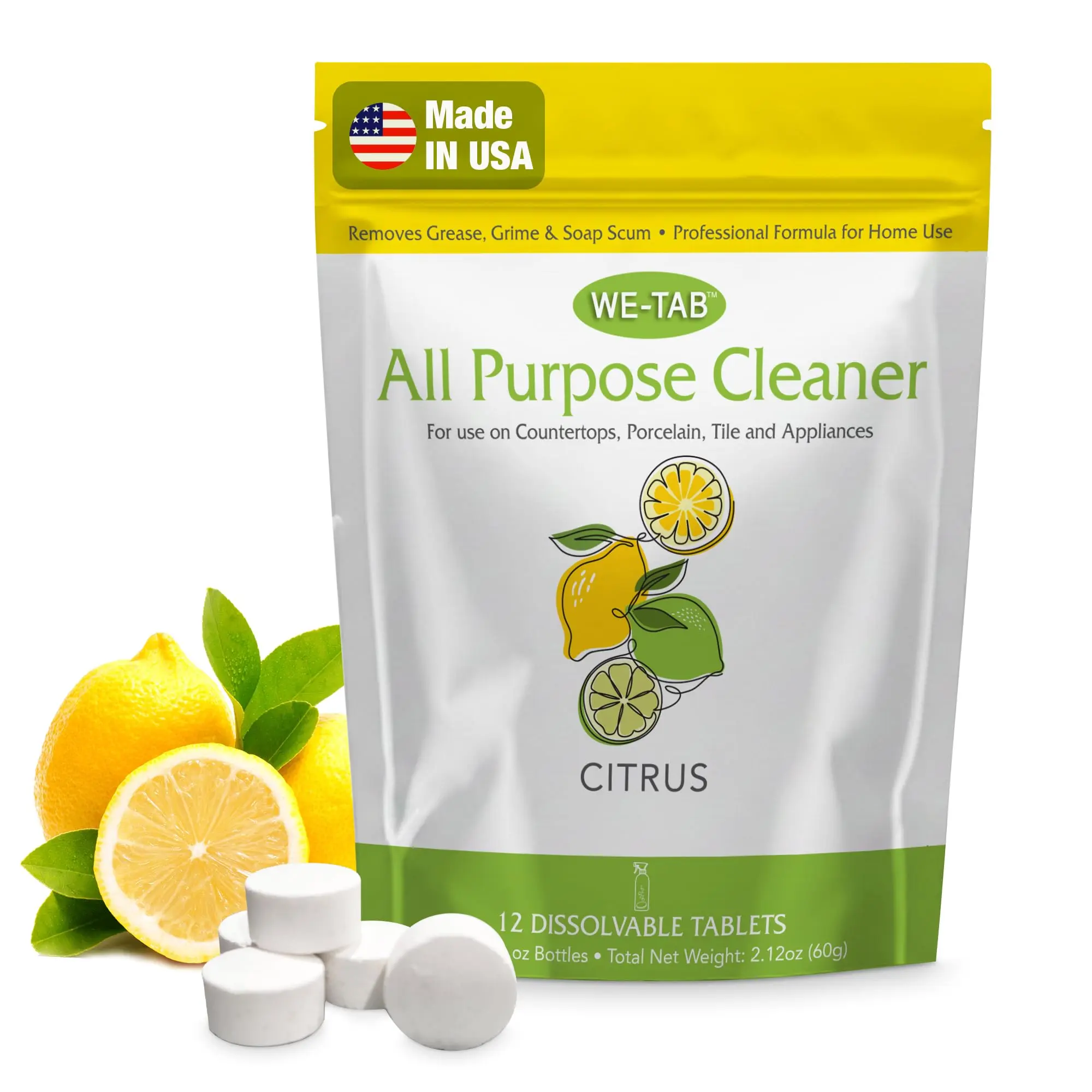All Purpose Cleaner Concentrate Refill, Multi Surface Clean Refill, Non-toxic Cleaning Tablets 12-pack. Makes 192 fl oz (12x16Fl oz) Bottles of Spray Cleaner for Household, Bathroom & Kitchen Cleaning