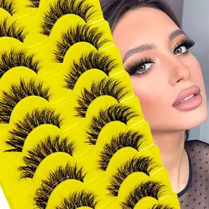10 Pairs Eyelashes Clear Band Natural Wispy Fluffy Lashes Natural Look Russian Strip Lashes 3D Effect Cat Eye Lashes that Look Like Extensions False Lashes Pack Cosmetic