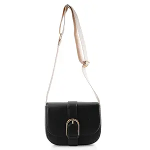 Loume Black Faux Leather Saddle Crossbody Bag