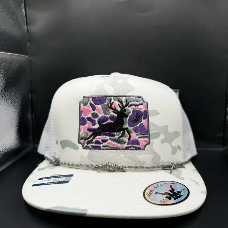 Camo Deer Hat Customizable Rope Options with Unique Purple Camo Design