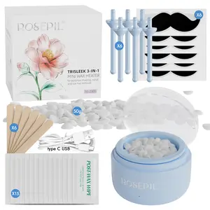 ROSEPIL Mini Nose & Face Wax Kit for Men & Women  | Painless Face Hair Removal | USB Portable Warmer  | BLUE