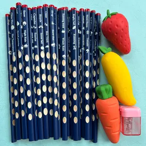 30 Pre-sharpened Pencils with 3 Jumbo Fruit Erasers and Pencil Sharpener – School Supplies Kit for Classroom, Teacher & Student, Home Office Essentials