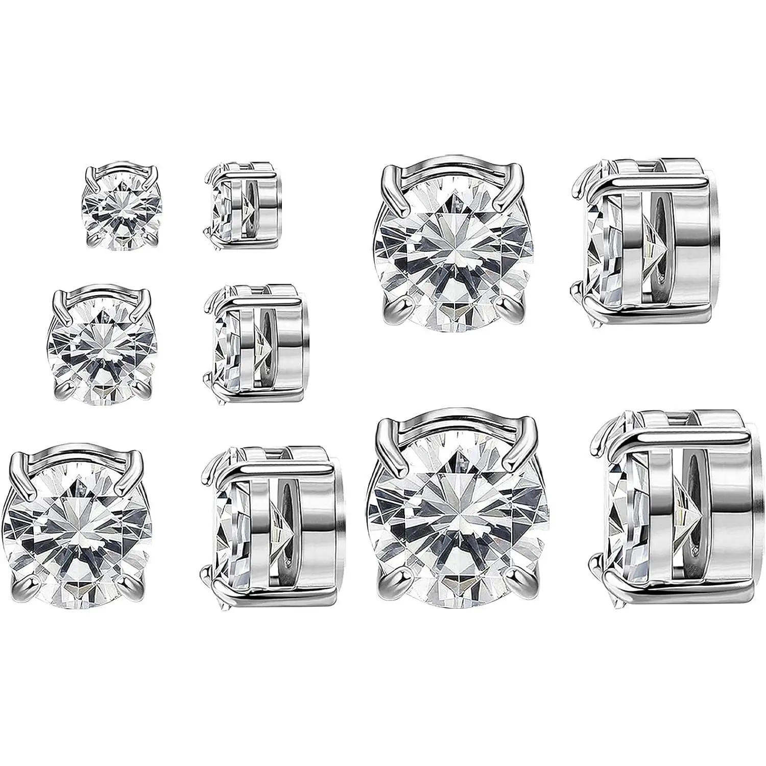 5 Pairs Stainless Steel Magnetic Stud Earrings for Men Clip on Earring Magnetic Earring Inlaid Cubic Zirconia Unisex Non Piercing Magnet Studs 4 to 8MM Diamond Earrings for Women Men