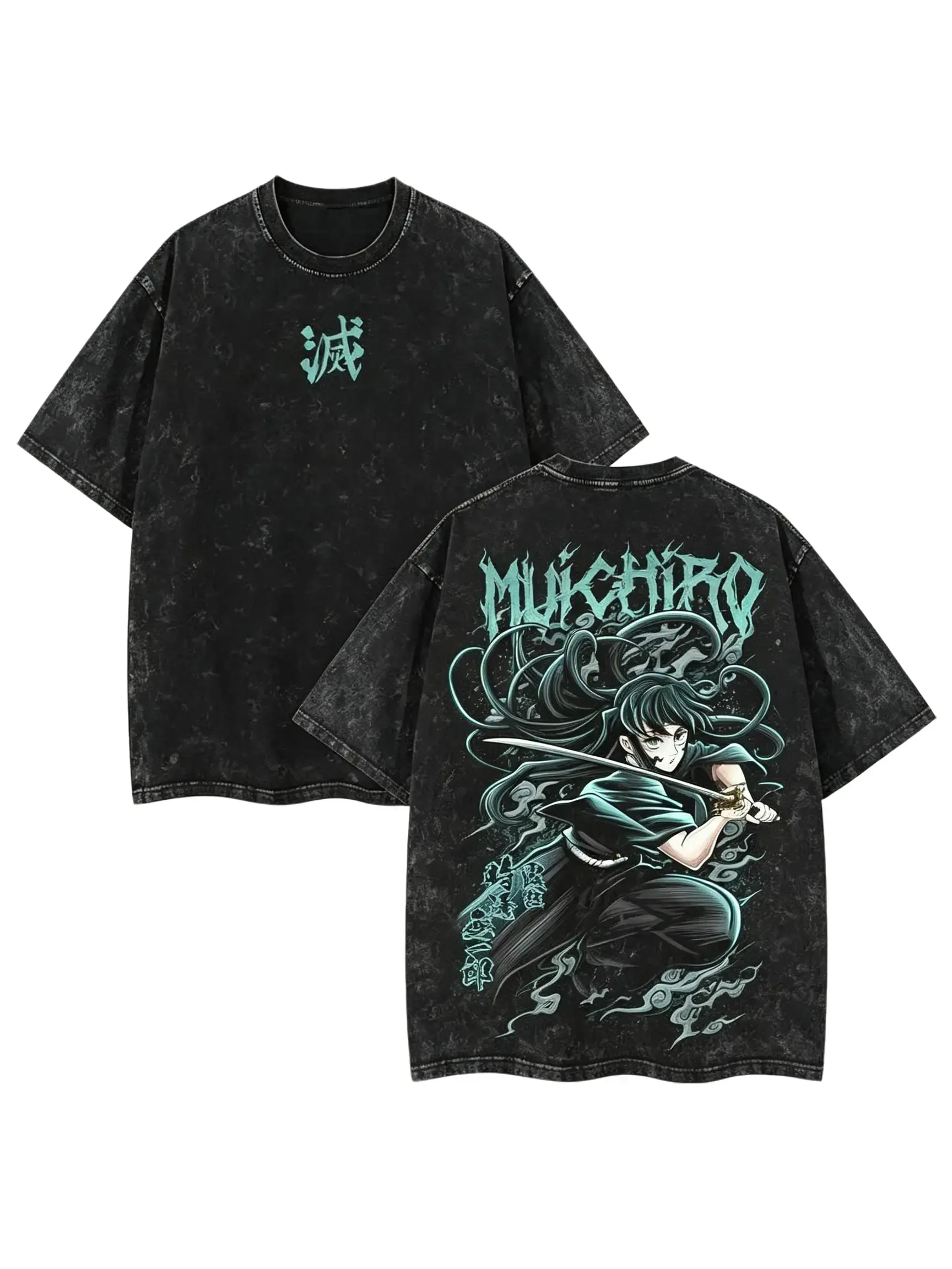Muichirou Tokito - Demon Slayer Kimetsu No Yaiba Anime Double Printed Acid Washed Tee, Hoodie Crewneck T-Shirt Menswear graphic t-shirts merch