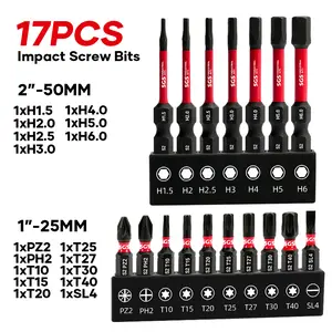17 Pcs Industrial Internal Hex/Torx/Phillips/Slotted Magnetic Screwdriver Bits Set, S2 Alloy Steel Hardness Anti-Slip Magnetic Drill Bits, Impact And Wear Resistant, 1/4" Hex Shank With Black Base, For Woodworking, Industrial Manufacturing Tools