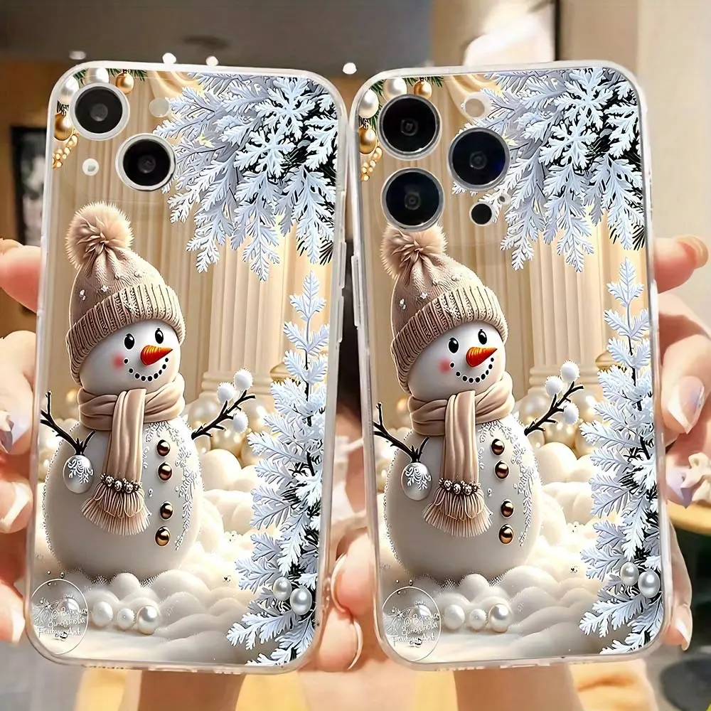 Exquisite snowman Christmas pattern phone case, compatible with iPhone 17/16/15/14/13/12/11/X/XS/XSMAX/16E, is the perfect holiday gift for friends, family, or yourself., Cover, Accessories, Smartphone, Cellphone