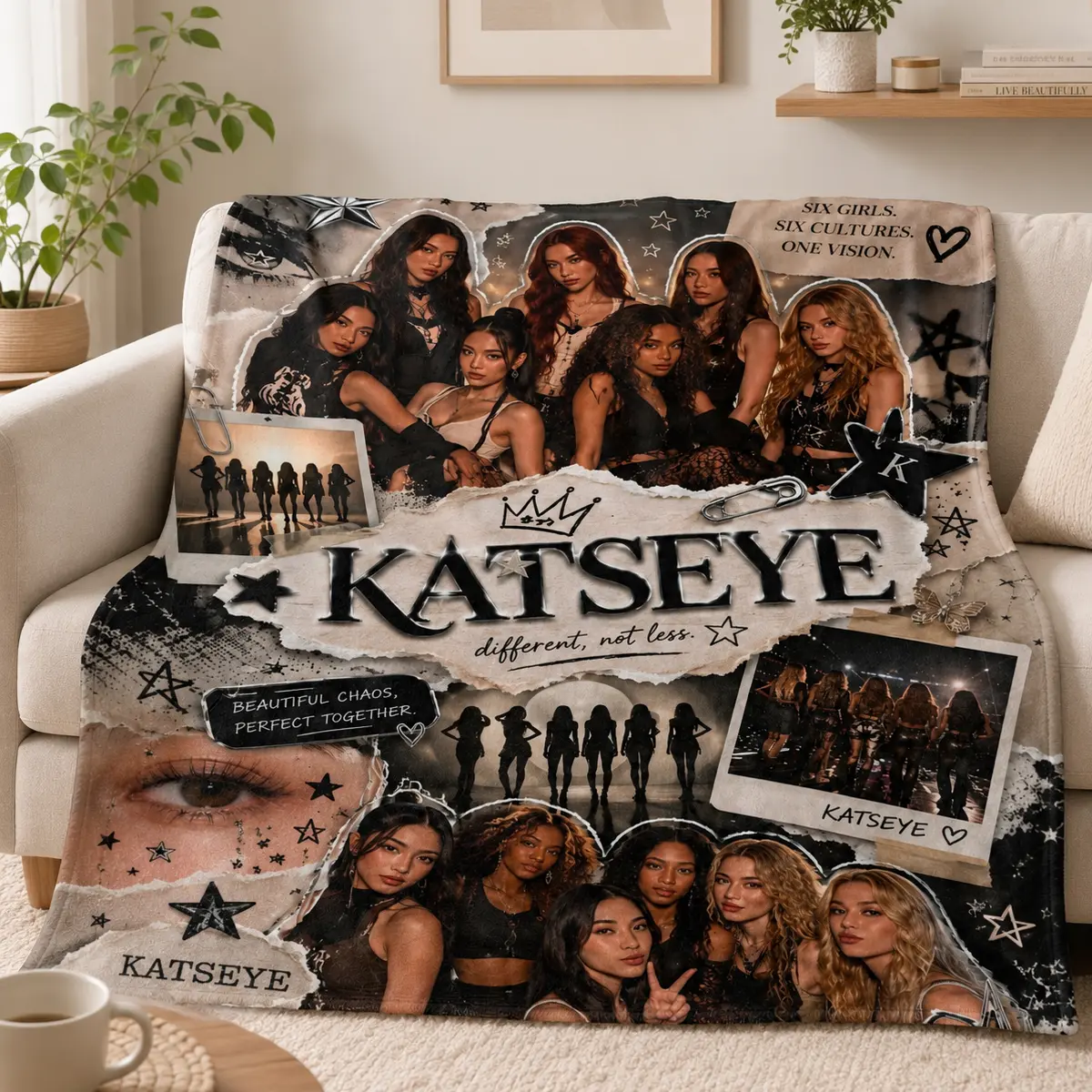 KATSEYE Kpop Girl Group Flannel Blanket Y2K Rock Star Graphic Soft Cozy Fleece Throw Blankets for Bed Couch Sofa Aesthetic Room Decor Merch Gift