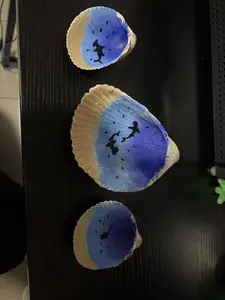 Hand-Painted Ocean Seashell Trinket Dish Set- Shark Coastal Decor (set of 3)