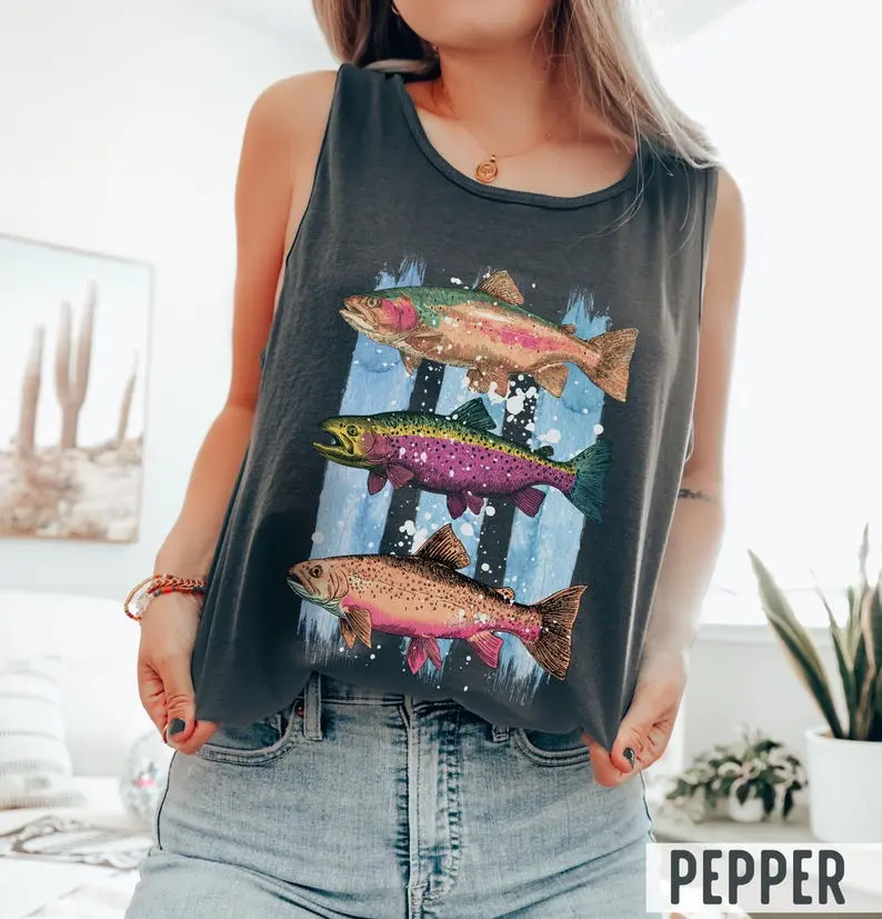 Comfort Colors Painted Stripes Colorful Fish Tank Vintage Style Fish Artsy Fishing Tanktop