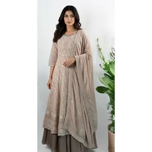 Peach Chikankari Work Gown