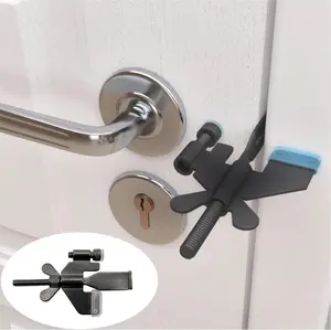 Heavy-Duty Portable Door Lock - Stainless Steel  Device for Enhanced Safety - Ideal for , Travel, Hotels, Apartments -  Protector Caps Included (1, Black)