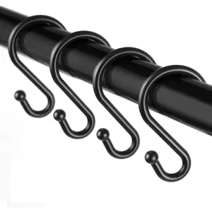 Metal Shower Curtain Hooks, Set of 12 Rings, Rust Resistant S Shaped Hooks Hangers for Kitchen Utensils, Clothing, Towels, etc. (Black) Bathroom Decoration Accessories Bathroom Accessory