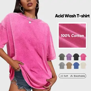 Women's Acid Wash Tshirt Heavyweight Cotton T-Shirts Half Short Sleeves Casual Loose Streetwear Tee Tops,Acid Washed Men's Basic T-Shirts Loose Fit