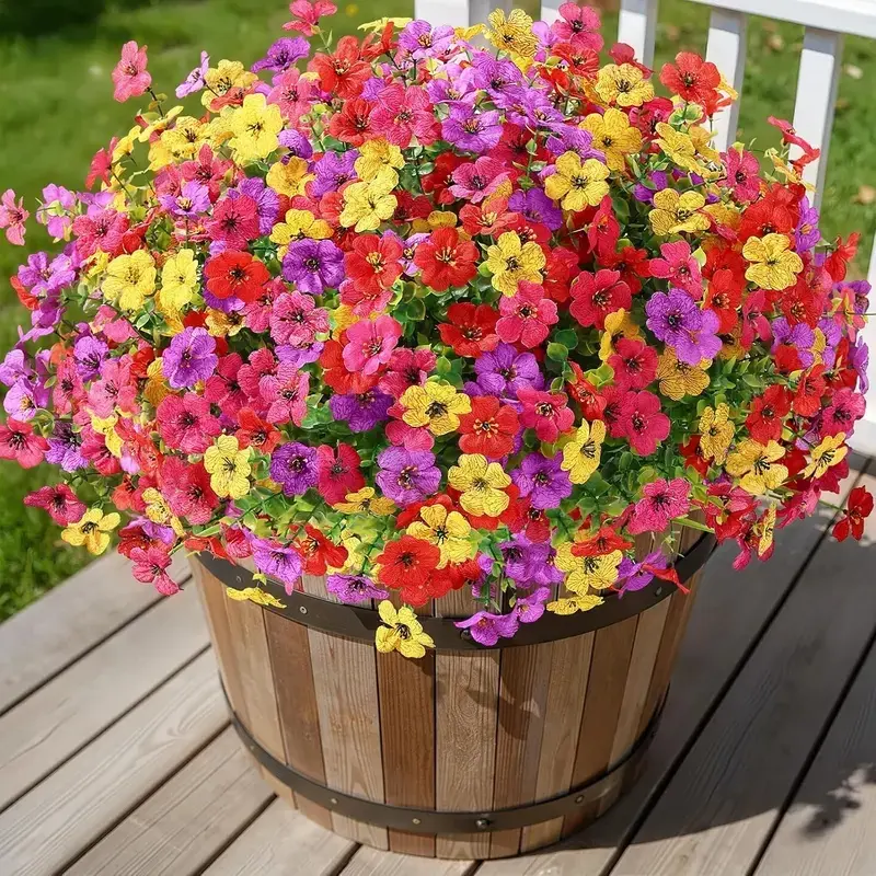 UV-Resistant Plastic Daisy Faux Flower Bouquet - 12/24 Bundles Realistic Colorful Arrangement, Bouquet-Shaped Decor for Outdoor Porch & Home Floral Displays, Arrangement Artificial Flowers