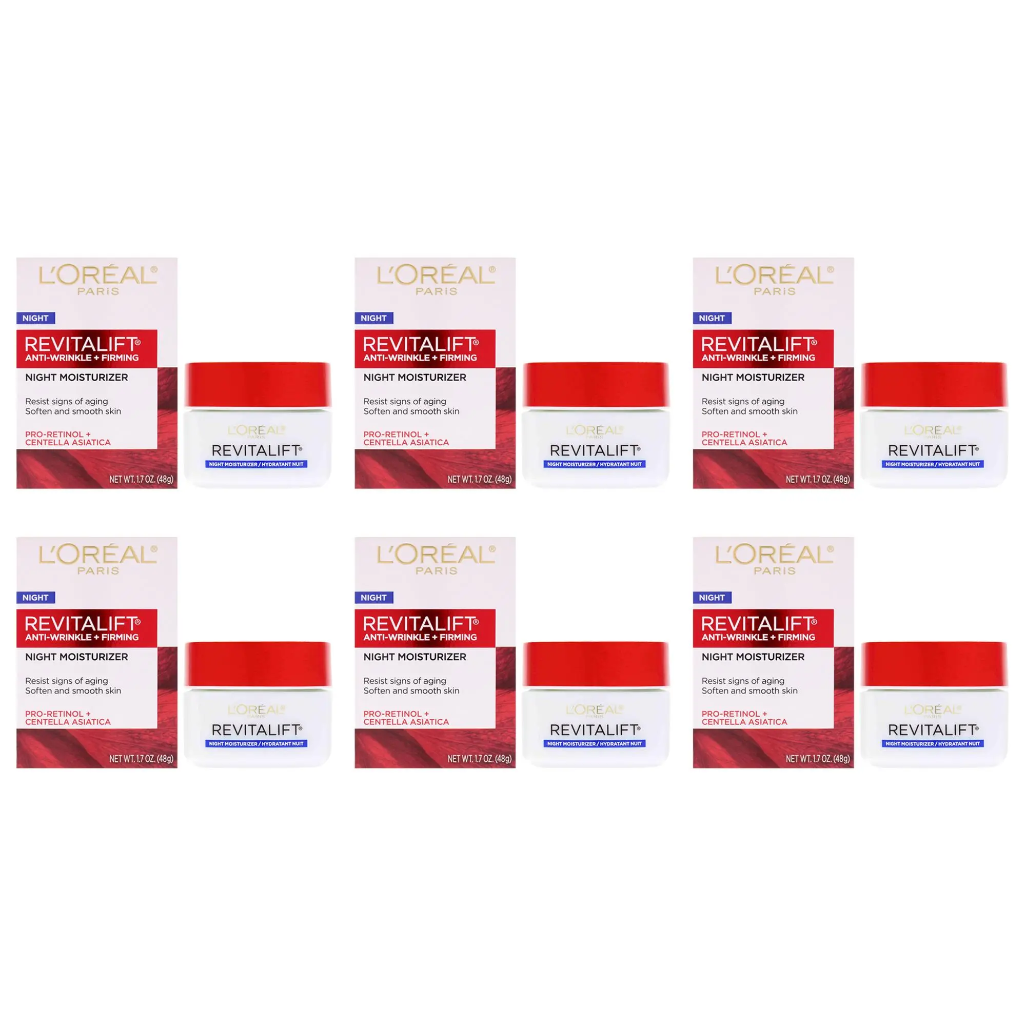 Revitalift Anti-Wrinkle and Firming Moisturizer by LOreal Paris for Unisex - 1.7 oz Cream - Pack of 6
