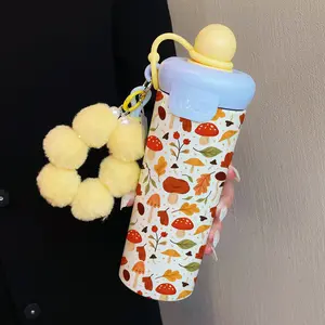 600ML Insulated Mug with Ball Strap, Farmhouse Mushroom Pattern Coffee Cup, Stainless Steel 316, Suitable for Outdoor Sports, Travel, Home Use