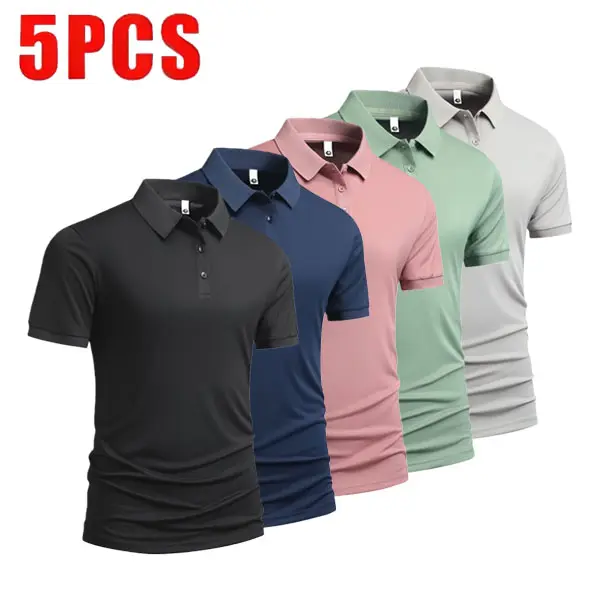 Men's 3-Pack Plain Short-Sleeve Classic Collared Polo Shirts - Black, Navy Blue, Gray, Pink Green - Classic Fit, Business Casual & Everyday Wear, Polo Shirt, Business Casual Polo Shirts
