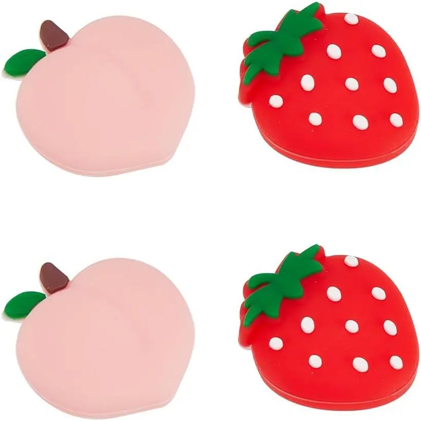 4 count Peach Strawberry Thumb Grips Fruit Soft Silicon Joystick Button Caps Analog Joy Stick Cover Compatible with  OLED Lite Console for NS Joycon Controller Red Pink