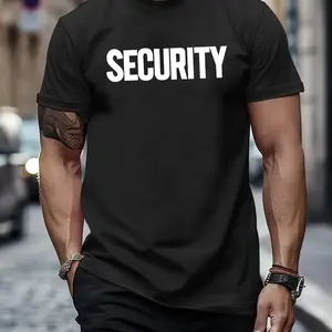 Men's Crew Neck T-Shirt Black SECURITY Text Print for Security Guard Duty Plus Size