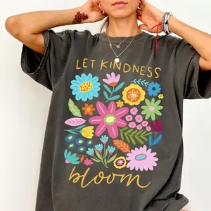 Comfort Colors Let Kindness Bloom T-Shirt, Mental Health TShirt, Be Kind Retro Flower Tee, Floral Kindness Tshirt, Aesthetic Women's Tee
