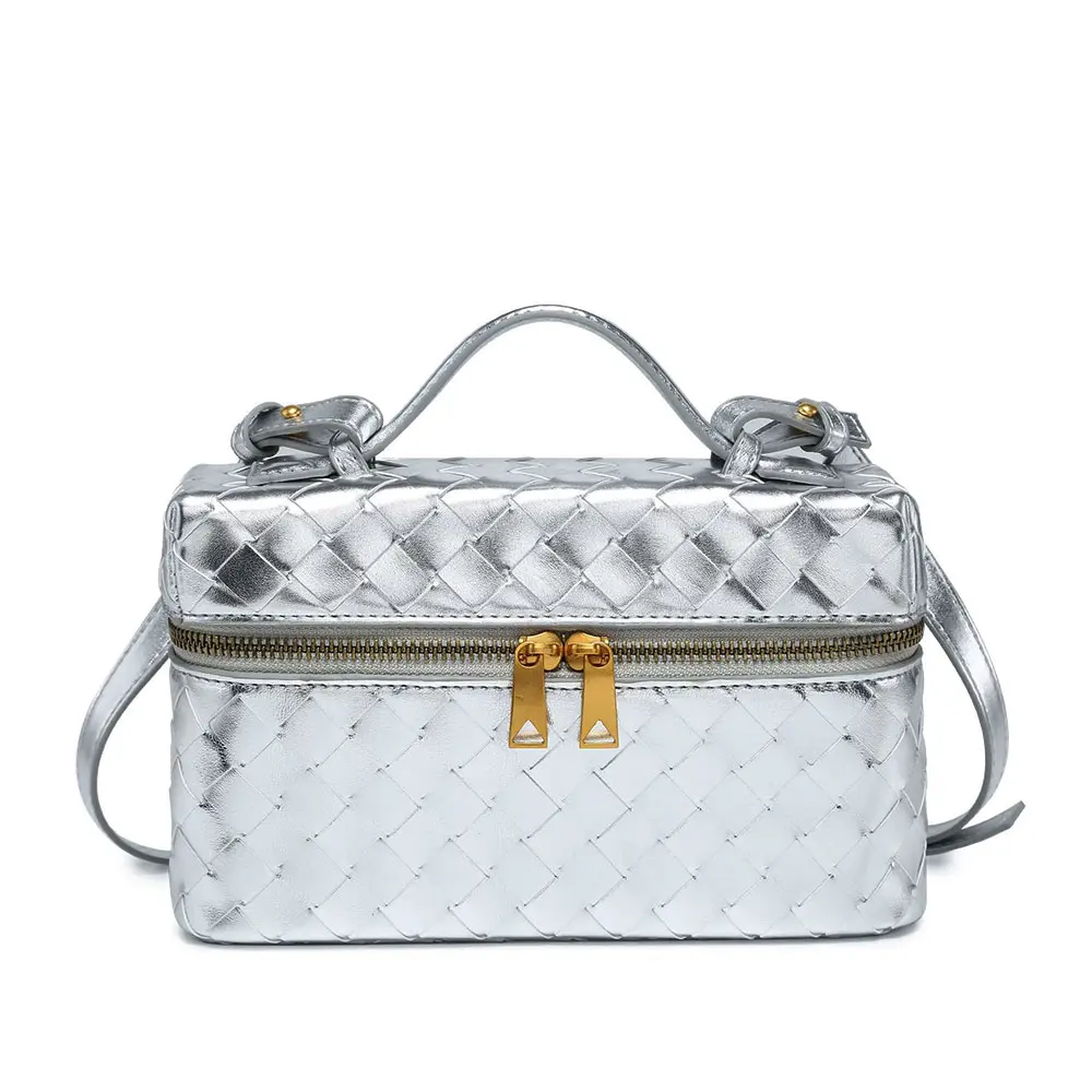 Women's Solid PU Leather Toiletry Bag - Hand-Woven, Waterproof, Large Capacity, Durable, Easy to Clean, Adjustable Strap, Zip Closure, Ideal for Daily Commutes, Short Trips