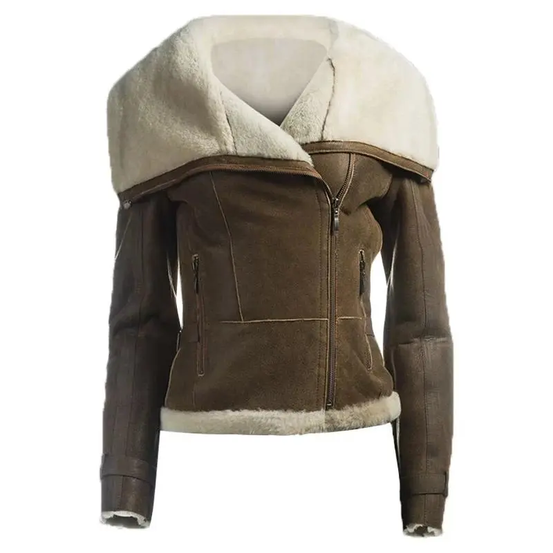 Women Aviator Fur Leather Jacket