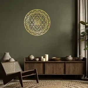 Sacred Geometry Yantra Mandala Tin Wall Art Handcrafted Round Meditation Hanging For Home Yoga Studio Zen Decor Spiritual Gift For Halloween Christmas New Year