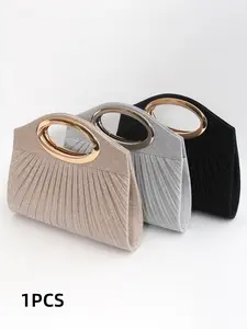 Women's Elegant Glitter Evening Clutch Bag Wristlet, Evening Clutch Purse, Metal Ring Handle, Pleated Design, Magnetic Closure, Versatile Strap, Perfect for Weddings, Parties