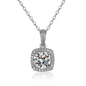EAMTI 1CT 925 Sterling Silver Synthetic Moissanite Necklaces for Women Round Cut Solitaire Moissanite Pendant Necklace