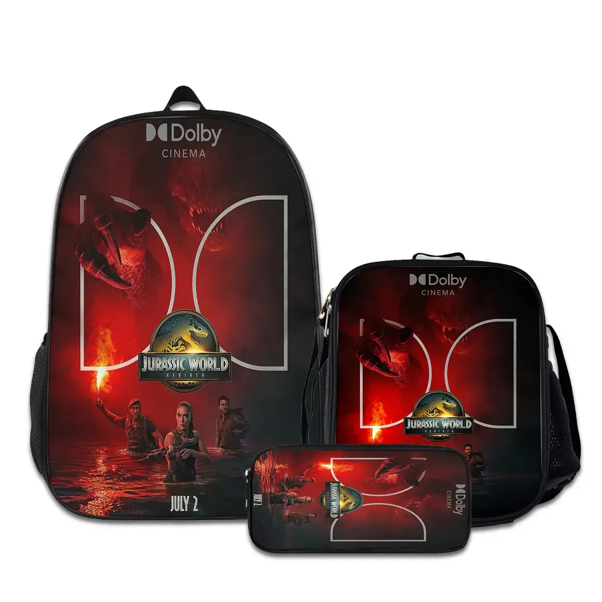 3PCS Backpacks for Girls Set, Cute Jurassic-Park-8 School Backpack for Boys with Lunch Box and Pencil Case, Aesthetic Bookbag for Teens, Lightweight Classic Backpack for Travel, Work, Picnic