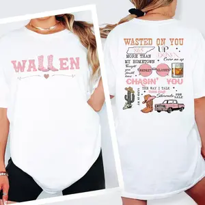 Wasted On You Wallen Fan Tee, Western Cowboy Boots Print Oversized Shirt