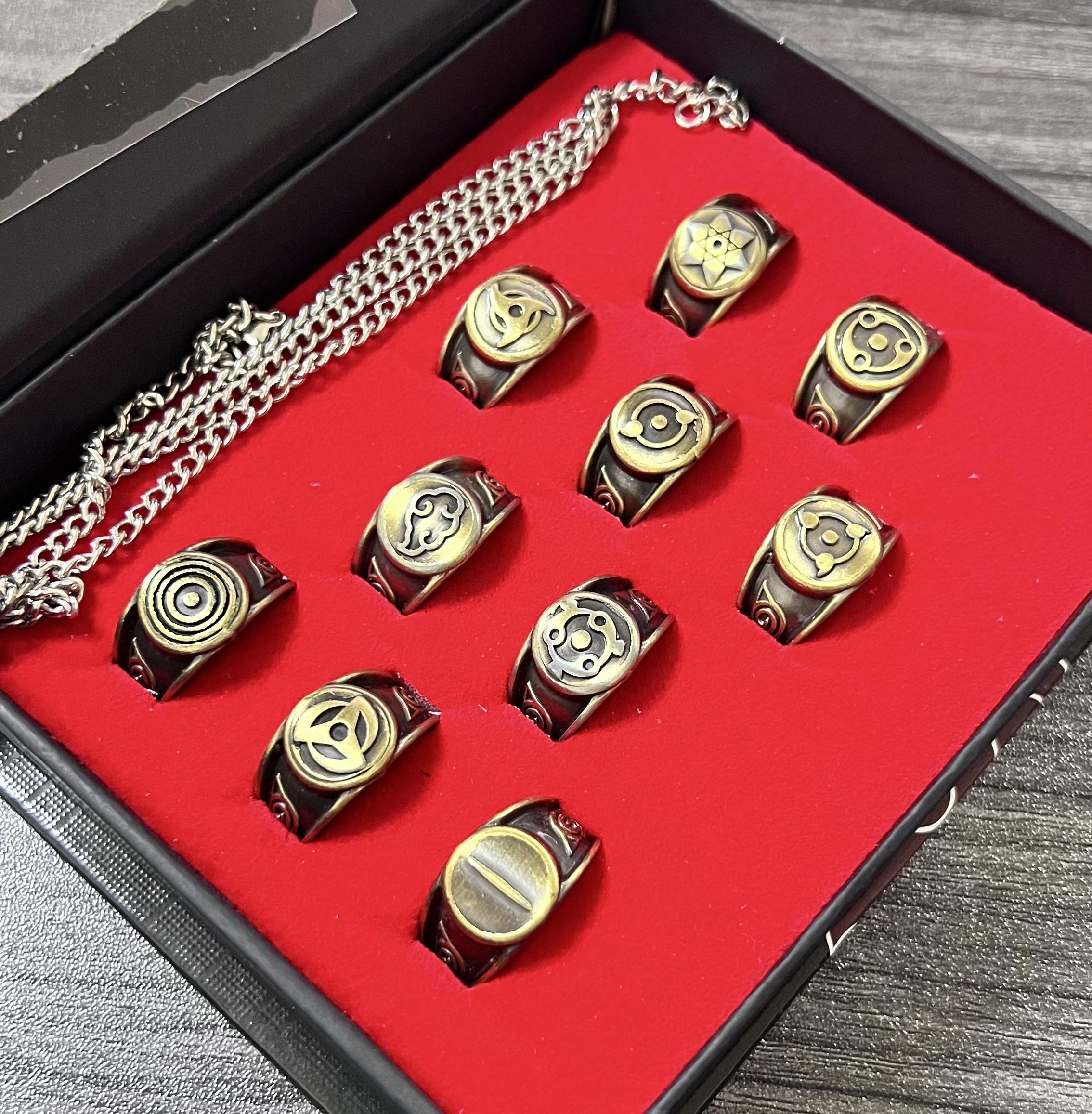 Premium Naruto Akatsuki Rings Set Anime Symbol Rings Collectible Cosplay Jewelry with Gift Box