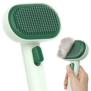 aumuca Pet Deshedding & Massage Brush - One-Click Cleaning Tool for All Pets, Suitable for Beginners, Ideal for Grooming & Hair Removal-Light Green