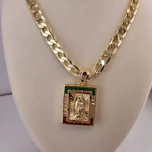 52 - 18K Virgen Maria Pendant and Cuban Chain 24in - High-Quality 18K Material with Iconic Virgin Mary Image and Stylish 24-Inch Chain Elegant Devotional