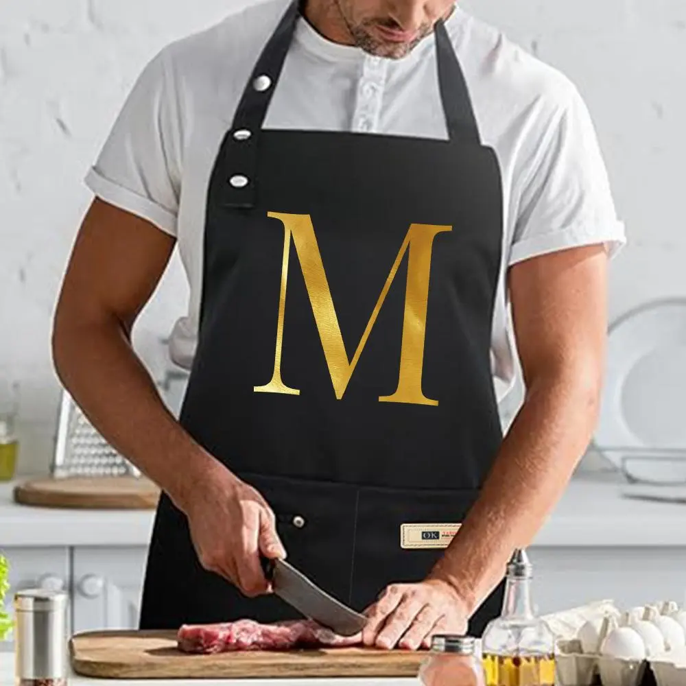 Letter Pattern Adjustable Work Apron with Pocket, 1 Count Professional Apron for Cooking, Gardening, Painting, Baking, Restaurants, Essential for Holidays, Kitchen Cooking Aprons, Apron with Pockets