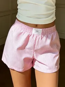 Y2K Striped Sporty Shorts for Women, Elastic Waist Loose Fit, Casual Summer, Beach Vacation Fashion, Daily Wear