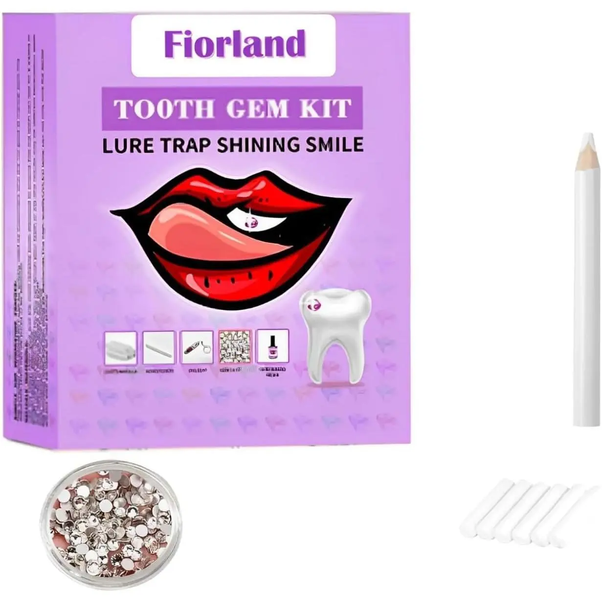 Fiorland Tooth Gem Kit, DIY Crystals Jewelry Kit Teeth Gems Set, 2025 New Professional Fashionable Y2k Tooth Gems for Teeth Fun at Home Use (White)