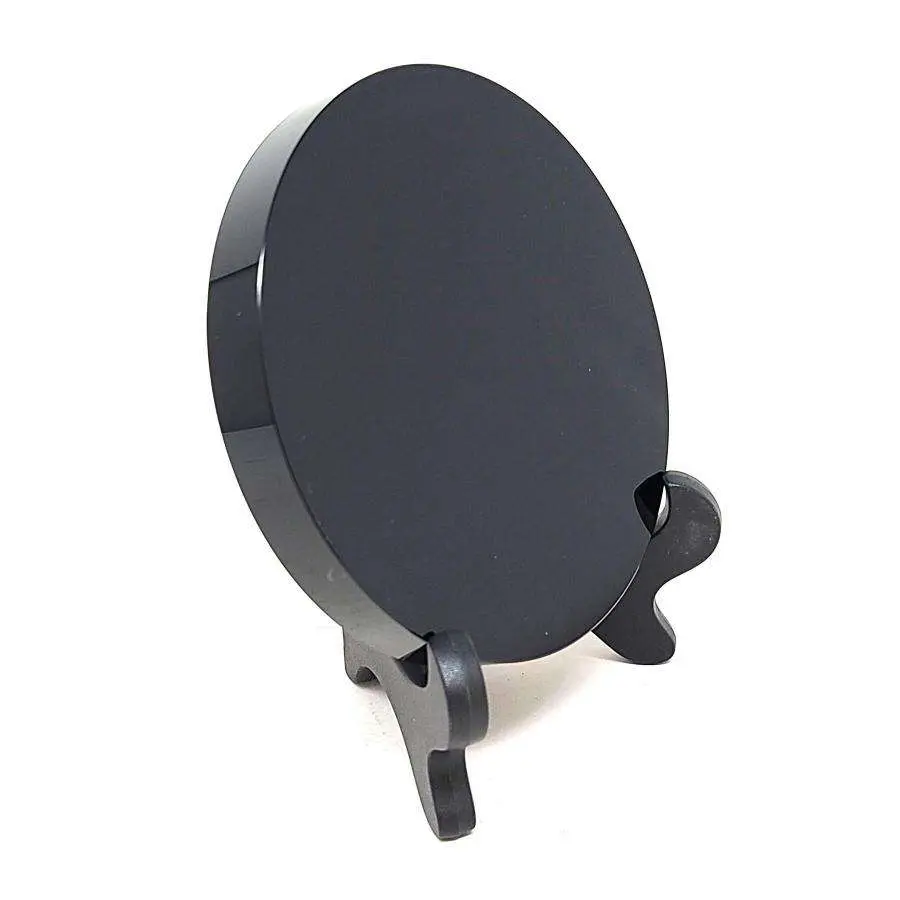 Black Obsidian Scrying Mirror 10cm with Stand — Compact Divination Tool