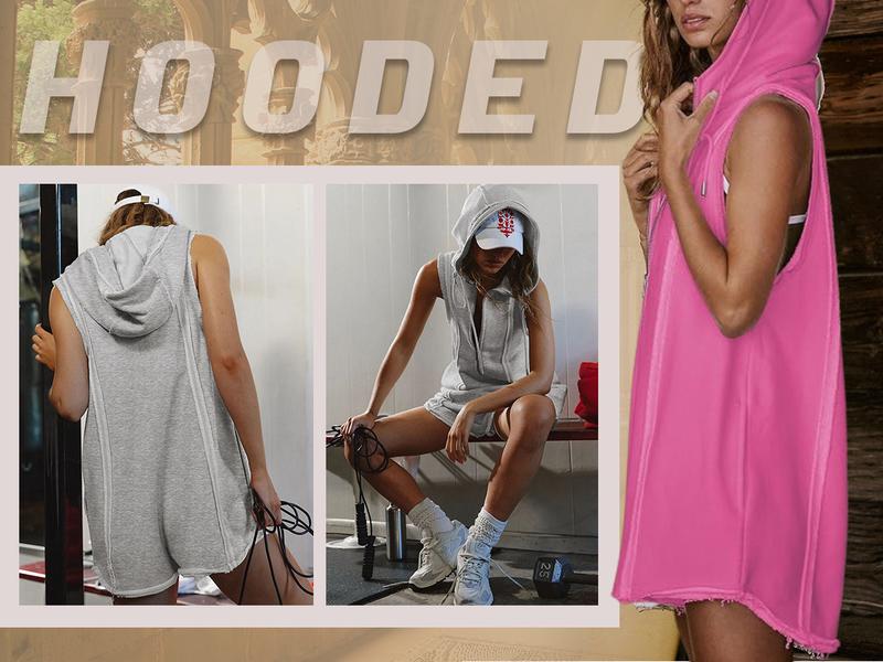 Mundoven Womenswear Knit Rompers for Women Athletic Workout Hooded Romper Casual Zip-Front Neck Jumpsuits Overalls with Pockets Mundoven Womenswear Knit Rompers for Women Athletic Workout Hooded Romper Casual Zip-Front Neck Jumpsuits Overalls with Pockets