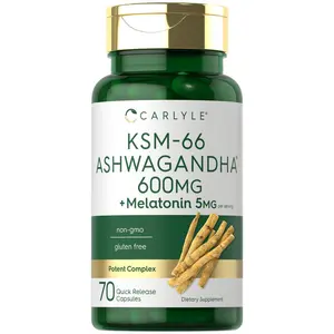 Carlyle KSM-66 Ashwagandha Capsules 600mg | 70 Count | with Melatonin 5mg | Potent Complex | Non-GMO, Gluten Free Carlyle KSM-66 Ashwagandha Capsules 600mg | 70 Count | with Melatonin 5mg | Potent Complex | Non-GMO, Gluten Free