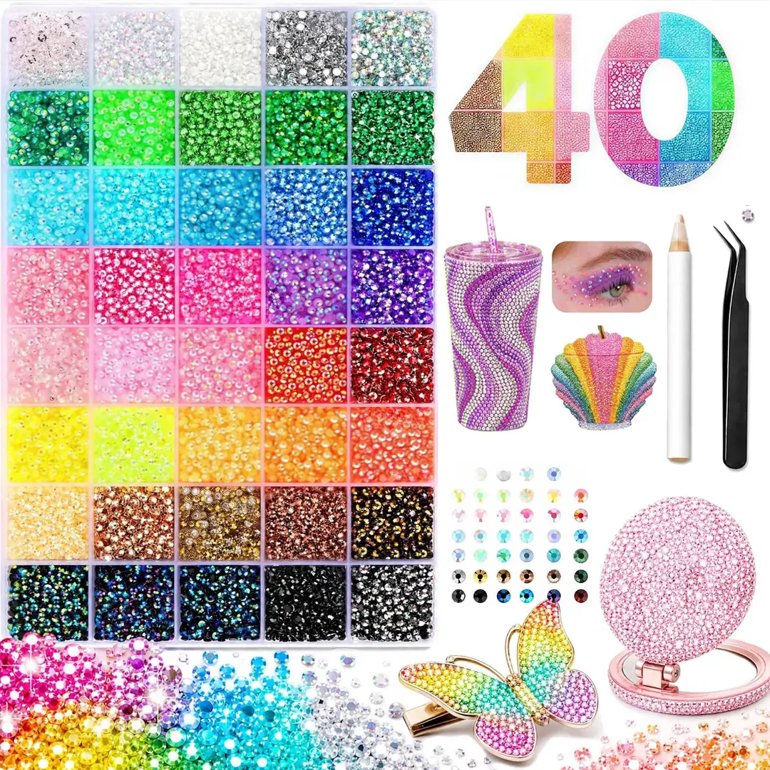 40 Colors 32000PCS Resin Rhinestones for Bedazzling Kit,3mm Flatback Gems,Jelly Rhinestones Bedazzled Kits with tools,DIY Bedazzler Kit for Diamond Art Nail Charm Book Cloth Craft Makeup
