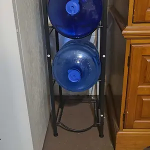 3-Tier Water Bottle Rack Wood Top Metal Frame 5 Gallon Jug Storage Stand Black Space Saving Design Easy Assembly Adjustable Feet Modern Kitchen Home Sturdy Wooden