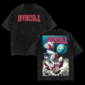 Invincible 130 Mark vs Thragg War Comic Double Printed Oversized Acid Washed T-Shirt Black