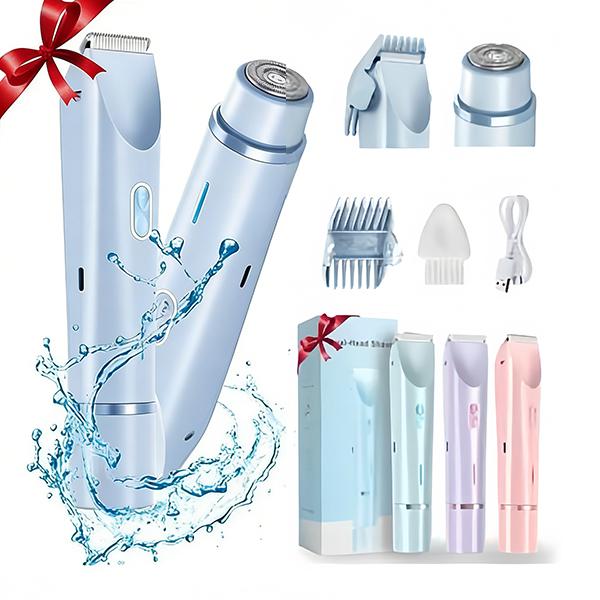 Women's 2-in-1 Electric Bikini Trimmer & Body Shaver - Dual Head Hair Removal Tool, Waterproof Rechargeable Wet & Dry Razor for Body and Facial Hair, Double-Ended Trimmer Shaver, Personal Grooming Essential