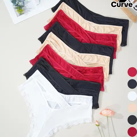 【Plus Size】 Criss Cross Cut Out Scallop Trim Brief, Soft Comfy Breathable Panties for Daily Wear, Women's Underwear for All Seasons, Shaping Panties, Seamless Panties, Soft Breathable Knicker, Scallop Trim Knickers
