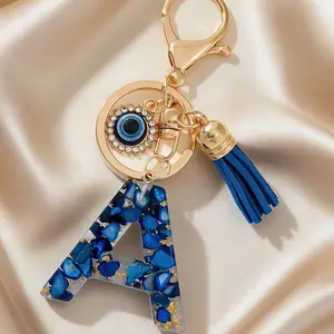 Evil Eye Keychain Bag Pendant, Blue Resin Amulet with A-Z Letters, Fashion Handbag Backpack Wallet Jewelry Accessory, Bag Charms, Keychain Accessories